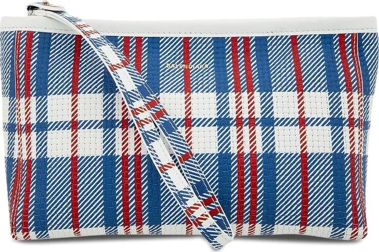 Balenciaga Barbes Z Check Printed Pouch Wristlet Cobalt Blue