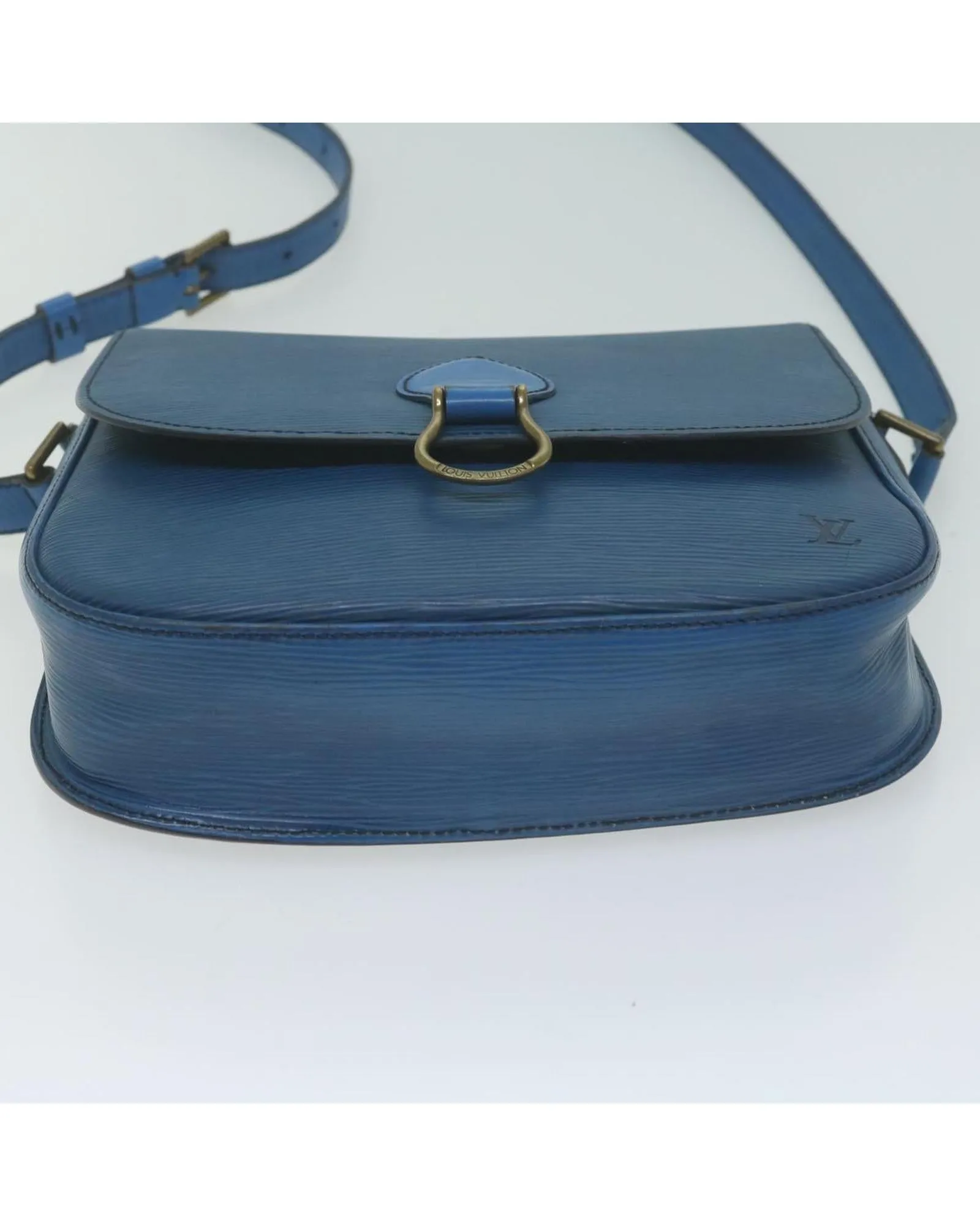 Blue Epi Leather Shoulder Bag with Adjustable Strap
