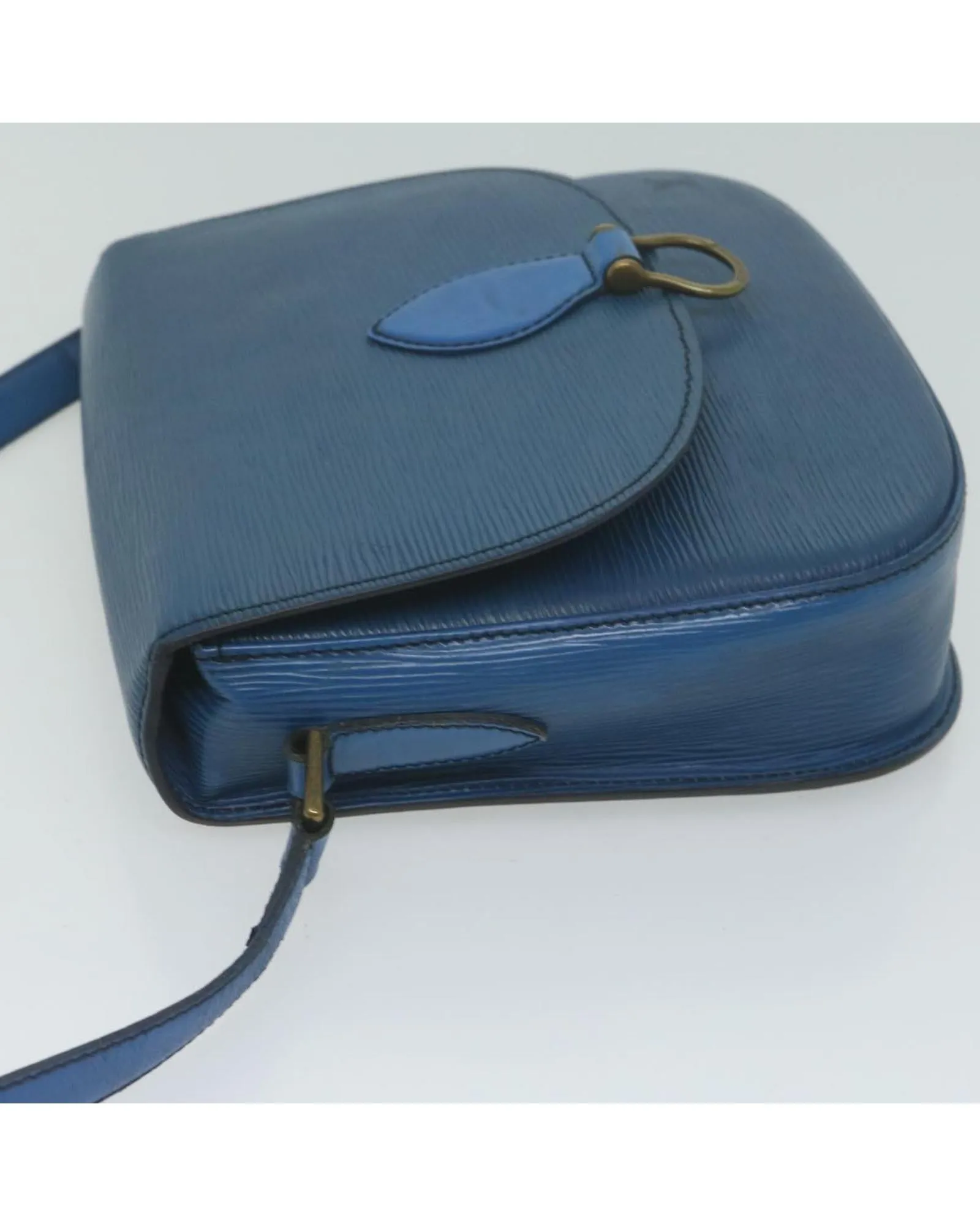 Blue Epi Leather Shoulder Bag with Adjustable Strap