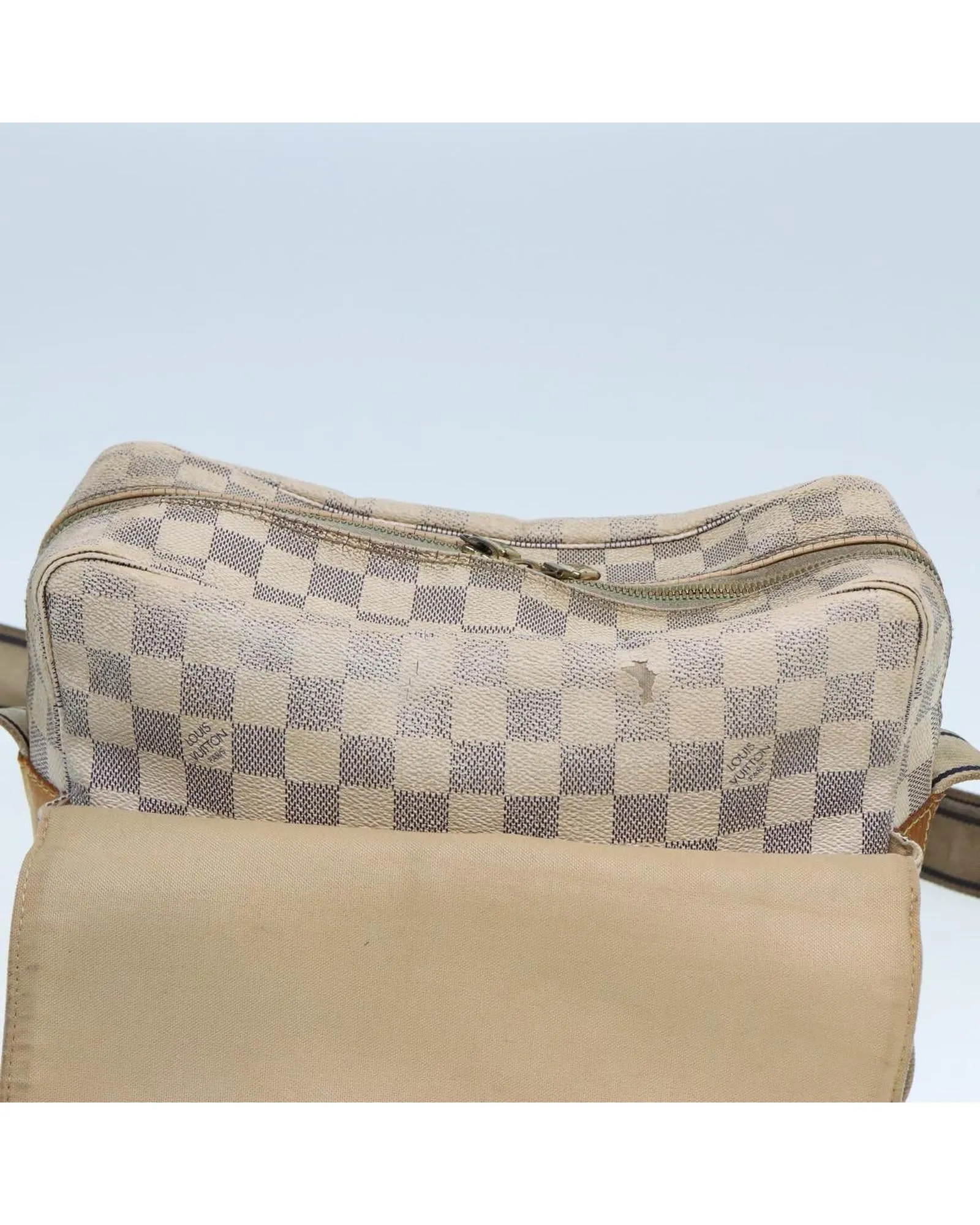 Damier Azur Canvas Shoulder Bag with Adjustable Strap