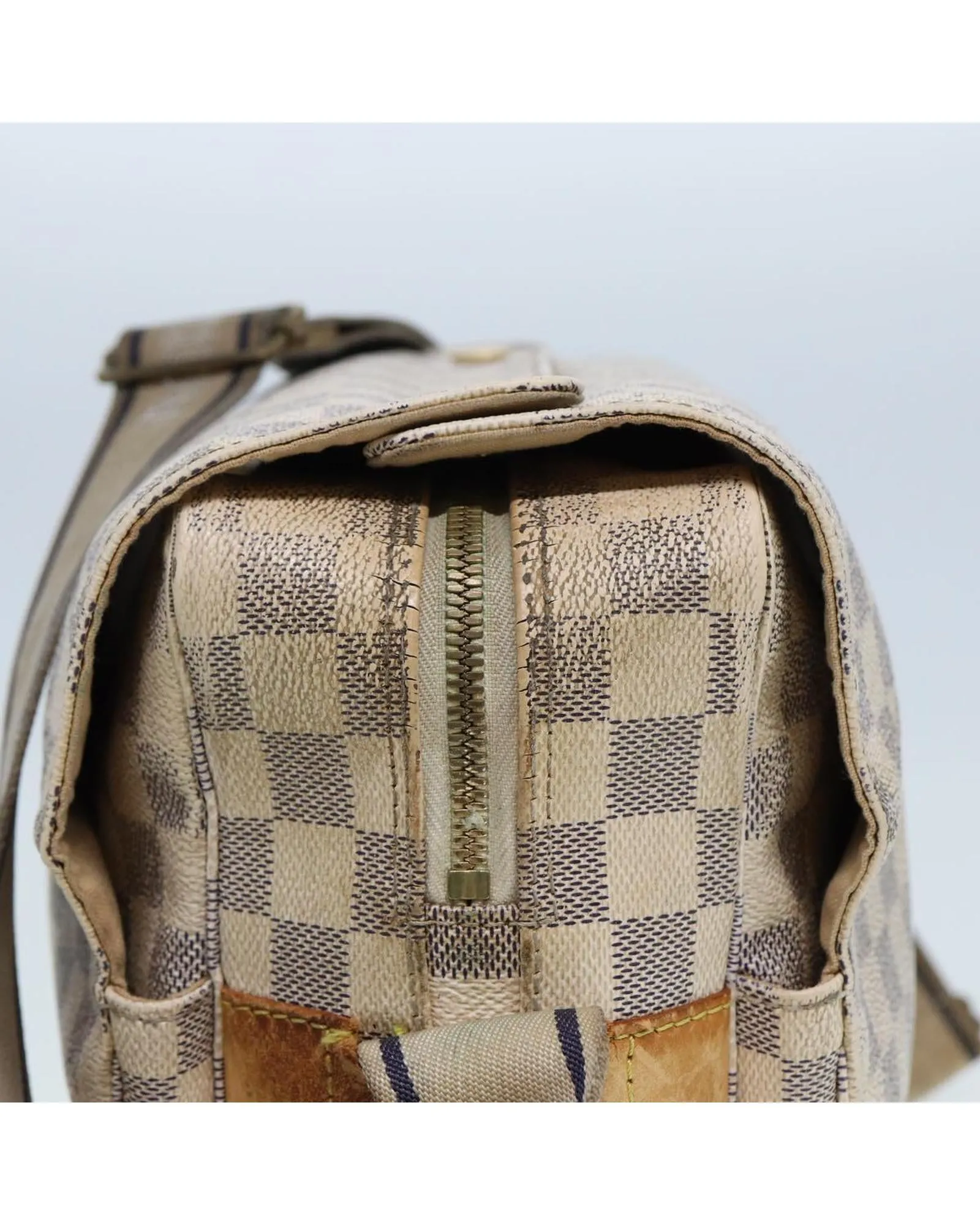 Damier Azur Canvas Shoulder Bag with Adjustable Strap