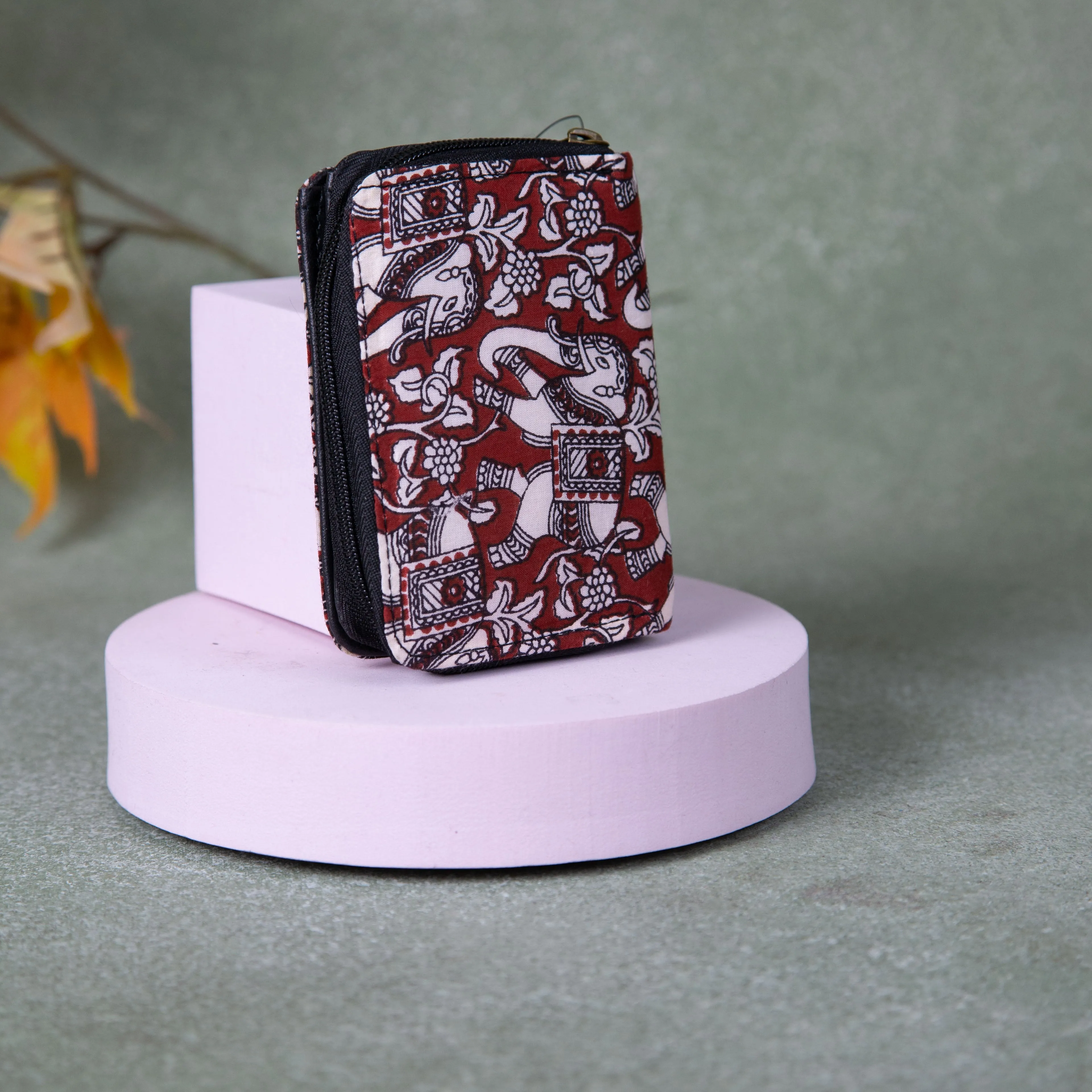 Handmade Wallets - Mini Maroon Colour Elephant Design.