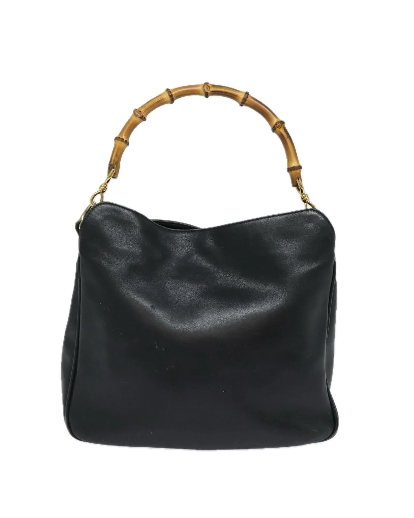 Leather Bamboo Shoulder Bag with 2-Way Design and Shoulder Strap