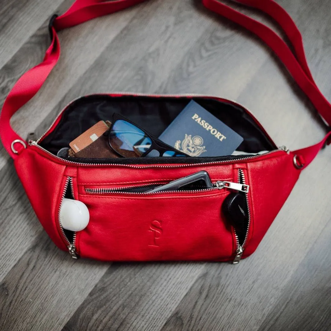 Red Leather Sling Bag