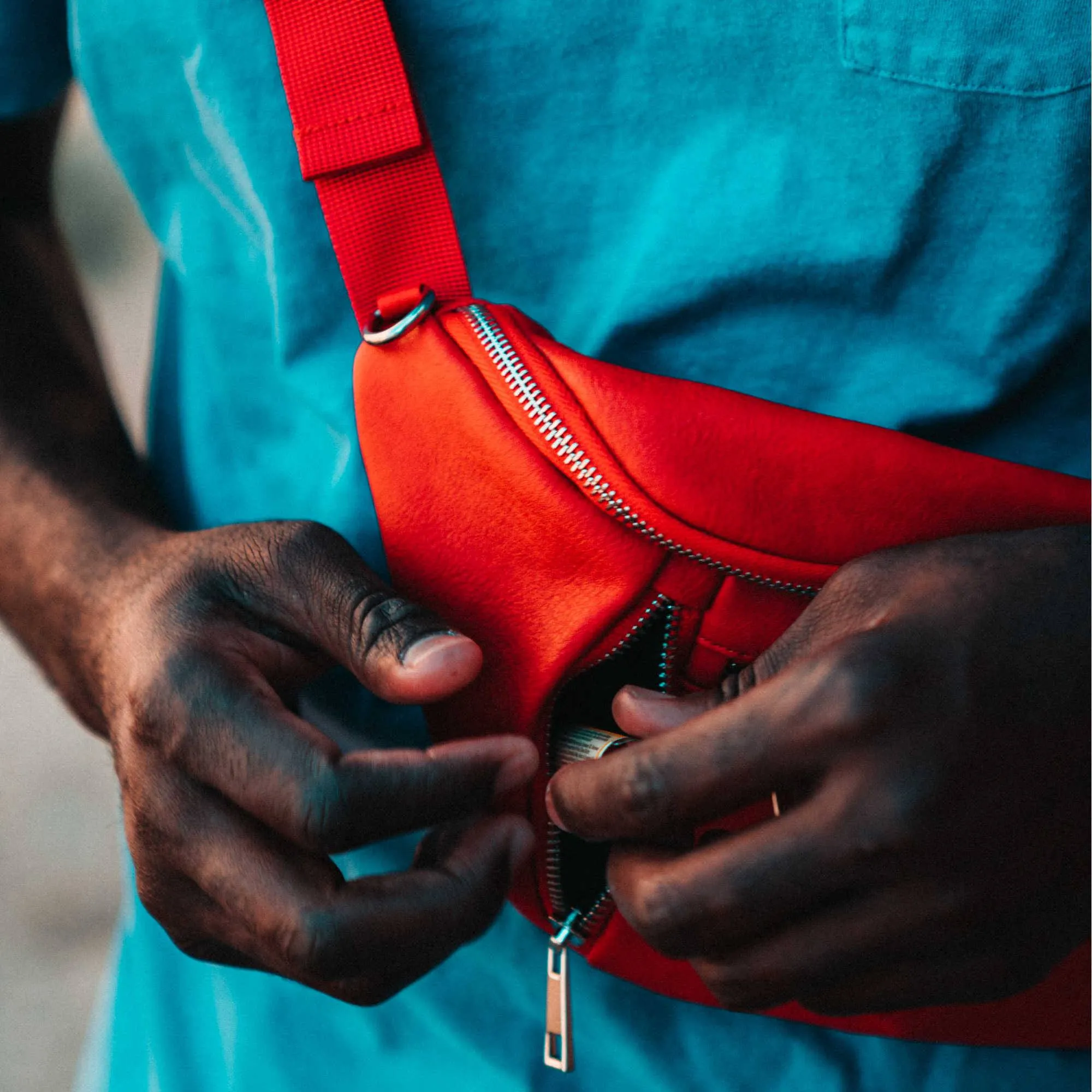 Red Leather Sling Bag